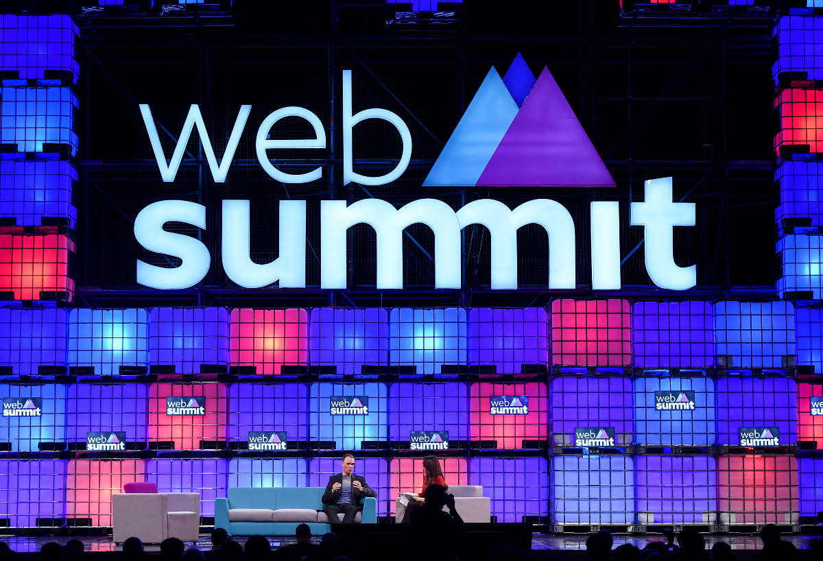 Web Summit conference stage showcasing startup scouting opportunities for corporate innovation and venture building.