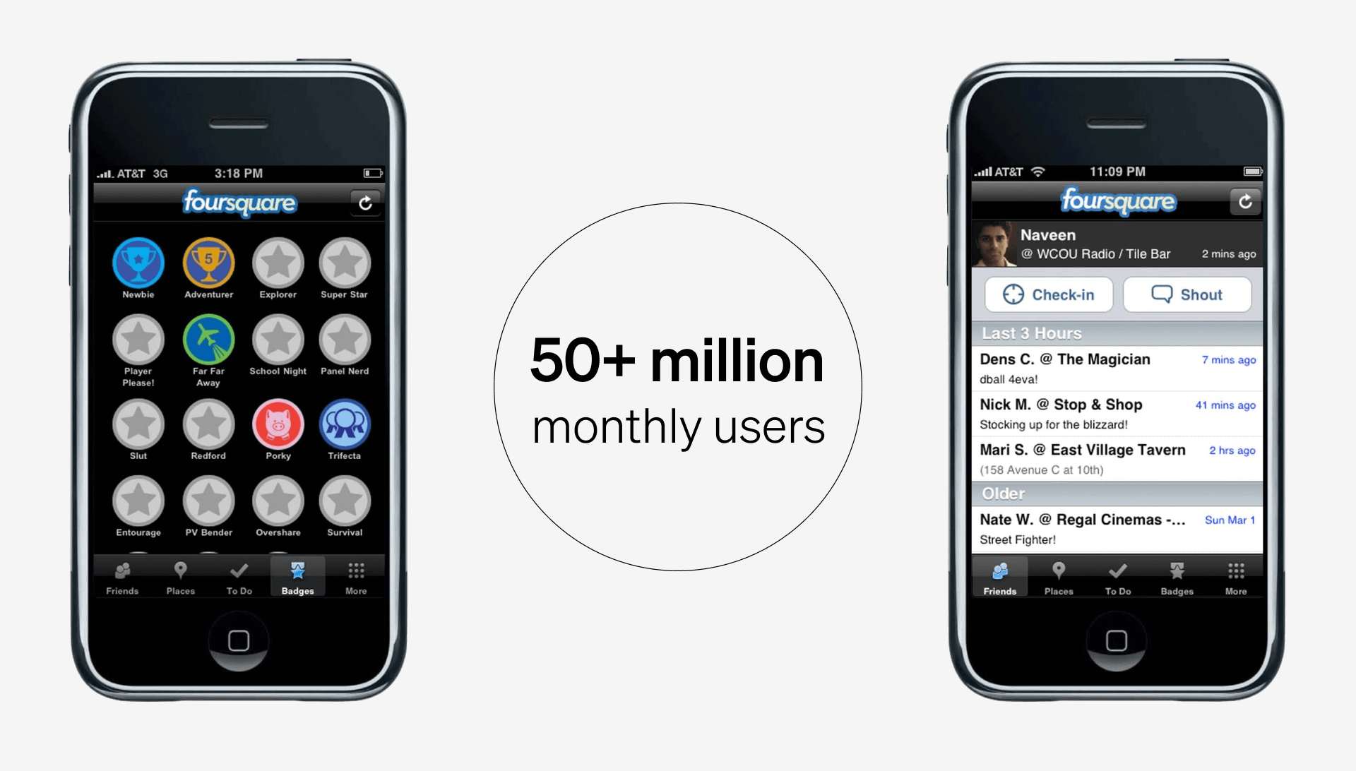 Image of mobile phones using the foursquare application
