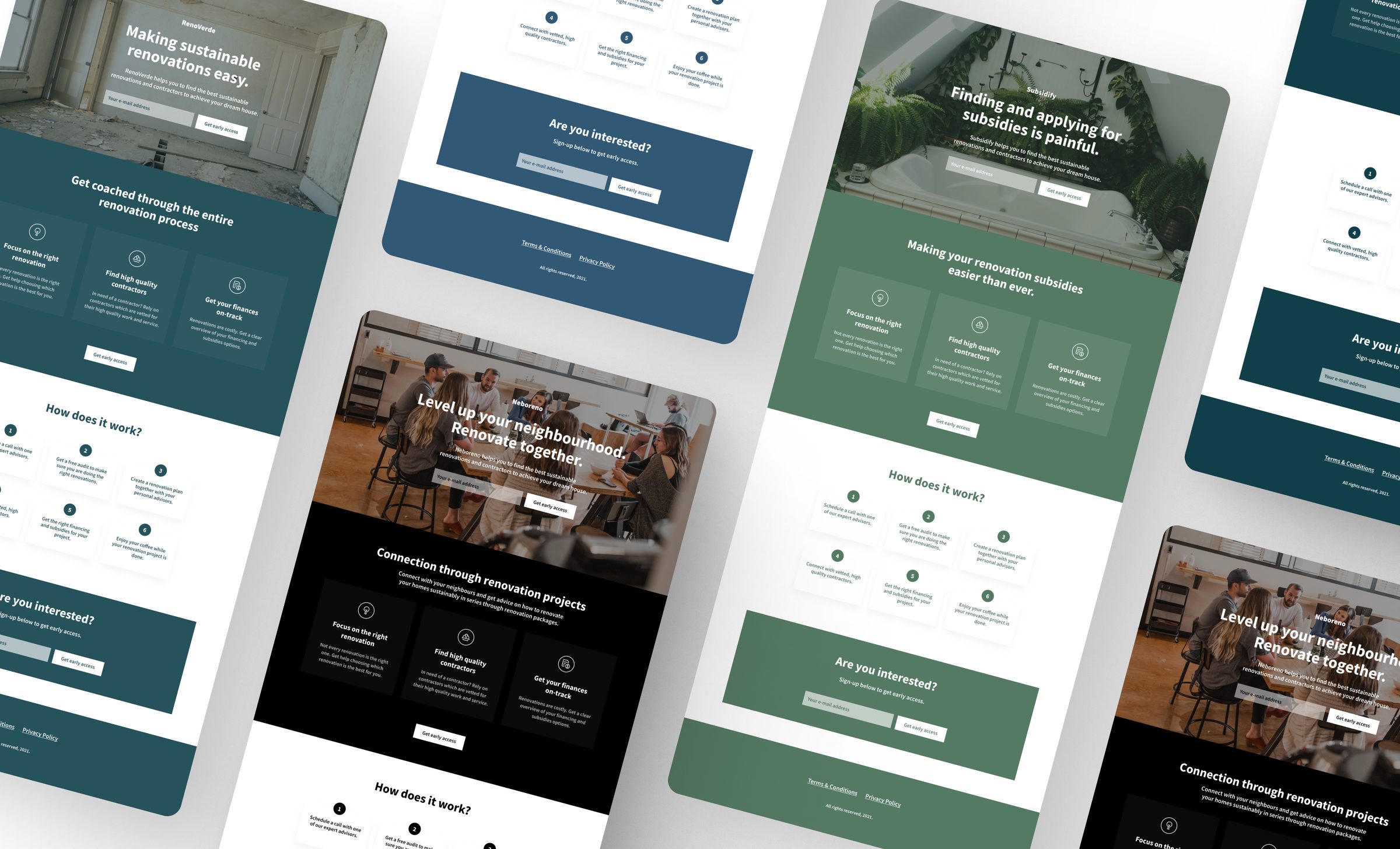 The five concept landing pages tested across the markets