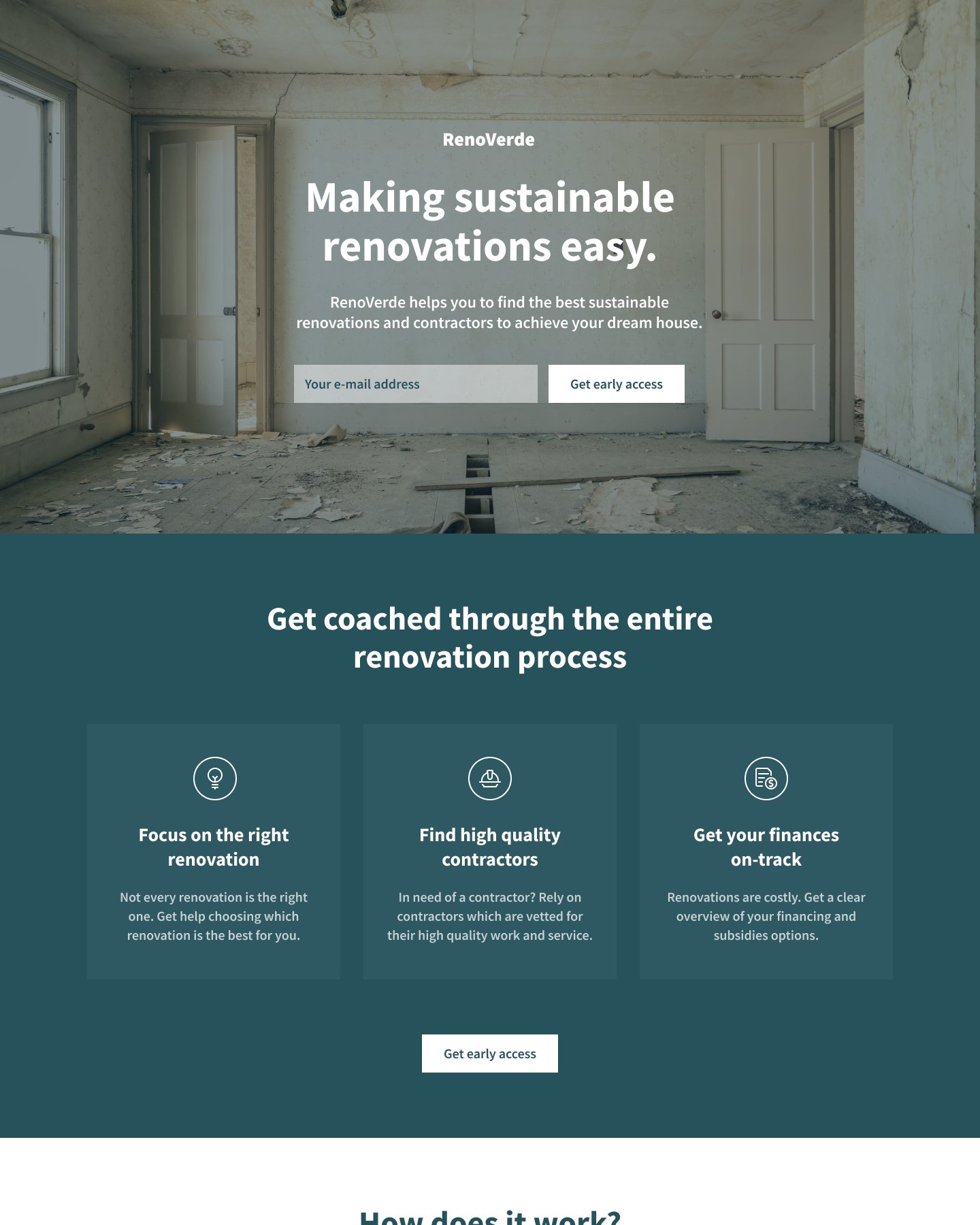 RenoVerde landing page: making sustainable renovations easy