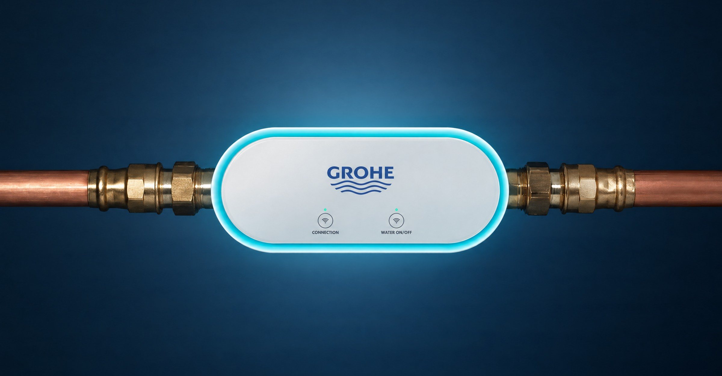 Grohe smart water device on a copper pipe